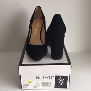 Nine West Astoria Black Suede 8M Block Heel Pumps